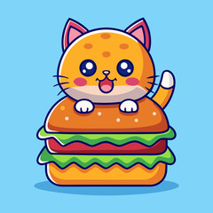 Download Cute Cat On Burger Cartoon Vector Icon Illustration Eps File For Design.