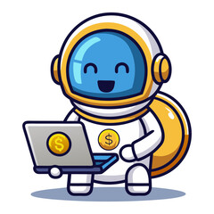 Download Cute Business Astronaut With Laptop And Gold Coin Cartoon Vector Eps File For Design.