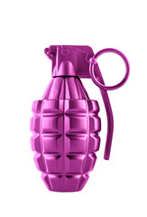 Pink hand grenade isolated on white background with clipping path
