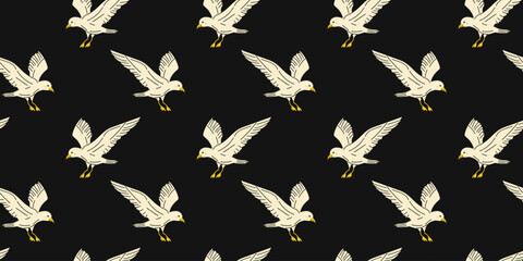Pattern of white birds in flight against a dark background showcasing a unique design
