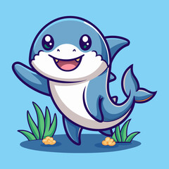 Naklejka premium Download Cute Shark Waving Hand Cartoon Vector Icon Illustration Eps File For Design.