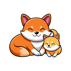 Download Cute Cat Sleeping On Shiba Inu Dog Cartoon Vector  Eps File For Design.