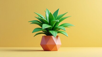 Plant in geometric pot, 3D indoor gardening