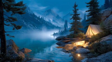 Discover the Thrills of Setting Up a Tent on a Rocky Shore for Adventure and Exploration