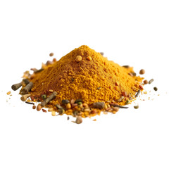 Vibrant Yellow Spice Blend Powder Pile on Transparent Background