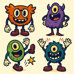 Fototapeta premium Cartoon Monsters Characters Collection Happy and Expressive Colorful Creatures
