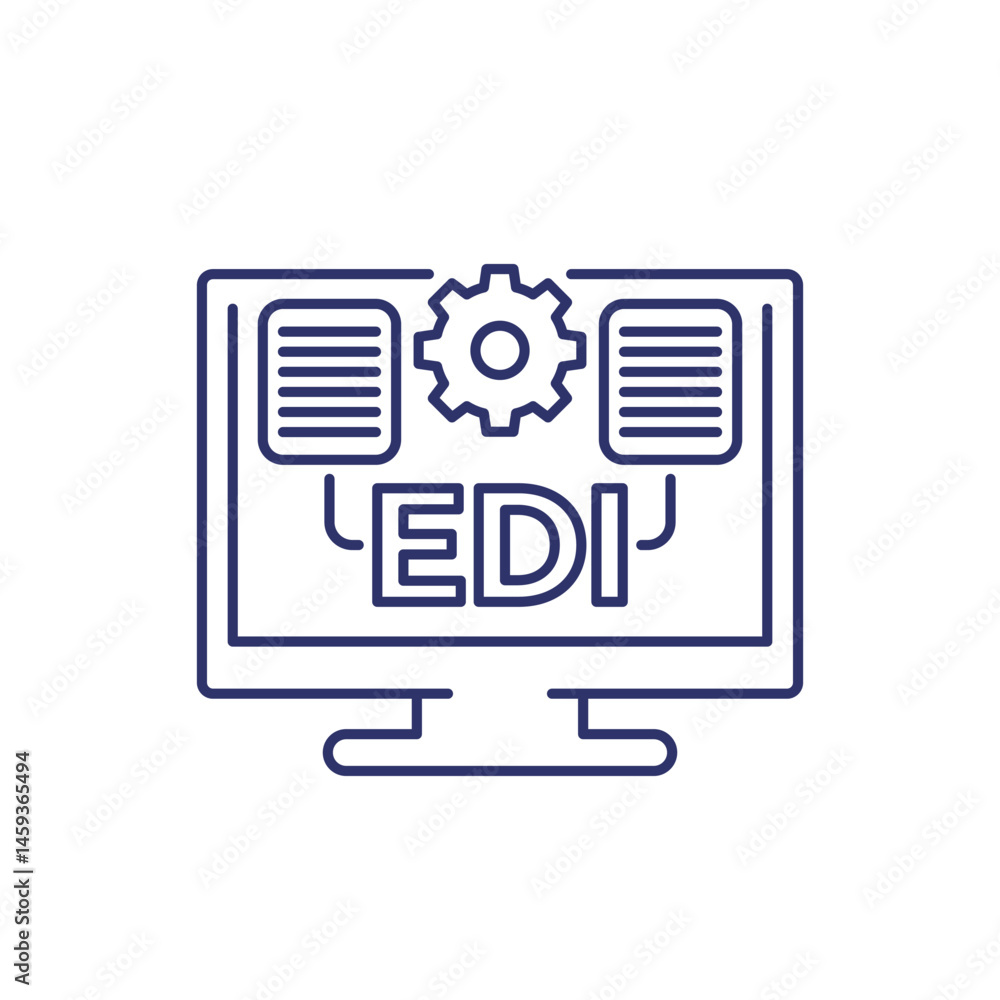 Poster edi, electronic data interchange line icon with computer