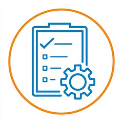 An icon depicting a clipboard with a checklist and settings gear representing organization task management and workflow processes