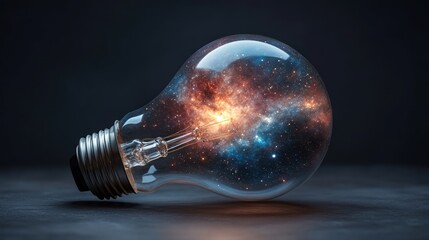 A lightbulb containing a vibrant nebula, symbolizing cosmic inspiration and innovation.