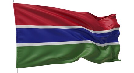 Fototapeta premium Realistic photography photo of a tricolor horizontal flag with red, blue, and green stripes separated by white lines, symbolizing unity and cultural identity. AI-generated image. 