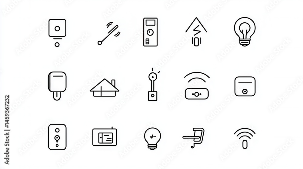 Poster a set of various icons representing different types of electronic devices equipment and technology r