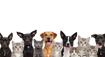 Obraz premium Adorable Pets Group Portrait - A delightful collection of cats and dogs posing together, perfect for pet-related websites, blogs, or social media