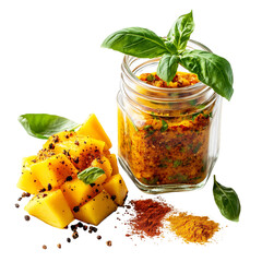 Mango Basil Salsa with Chili Powder Isolated on Transparent Background