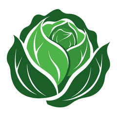 Cabbage Head Silhouette with Layered Curled Leaves
