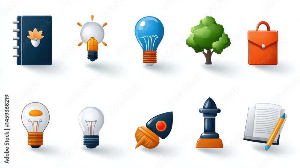 Aufkleber a diverse collection of icons representing the elements of creativity innovation and progress from b