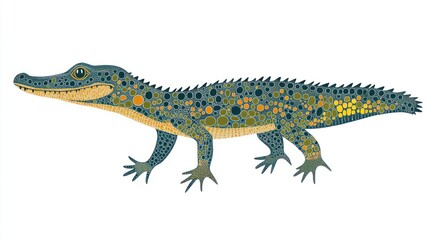 Obraz premium Colorful crocodile with patterned skin strolls