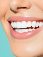 Obraz premium Close-Up of a Woman Smiling with Bright and Healthy White Teeth