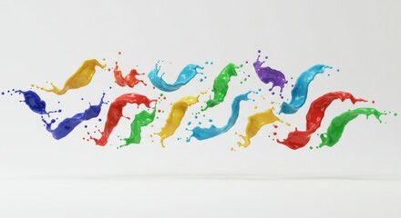 Obraz premium Colorful liquid splashes in a row against a white background abstract concept.
