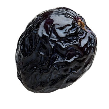 Ripe purple prune showcase isolated on white food photography studio setting close-up view healthy eating concept