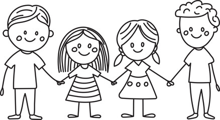 kids holding hands stick figures vector