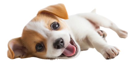 Playful Jack Russell puppy with tilted head, clean white background