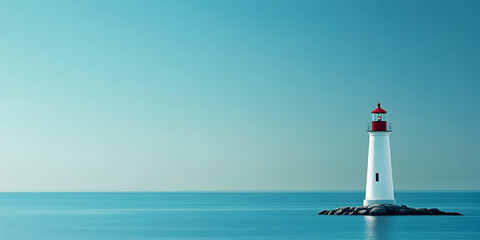 Tranquil Lighthouse Standing Tall Amid Calm Blue Waters and Sky