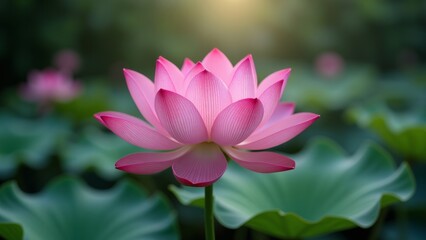 Pink lotus flower blossoming in pond