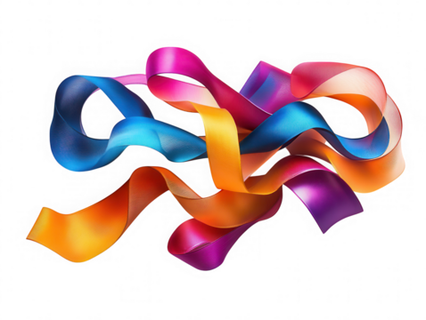 Colorful ribbons swirling design on transparent background