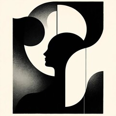 Art illustration: abstract silhouette of a man with geometric shapes on a beige background