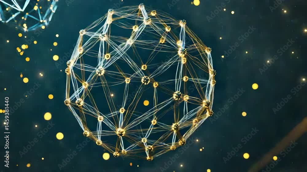Poster sphere with intricate network of interconnected lines representing global connectivity and technolog