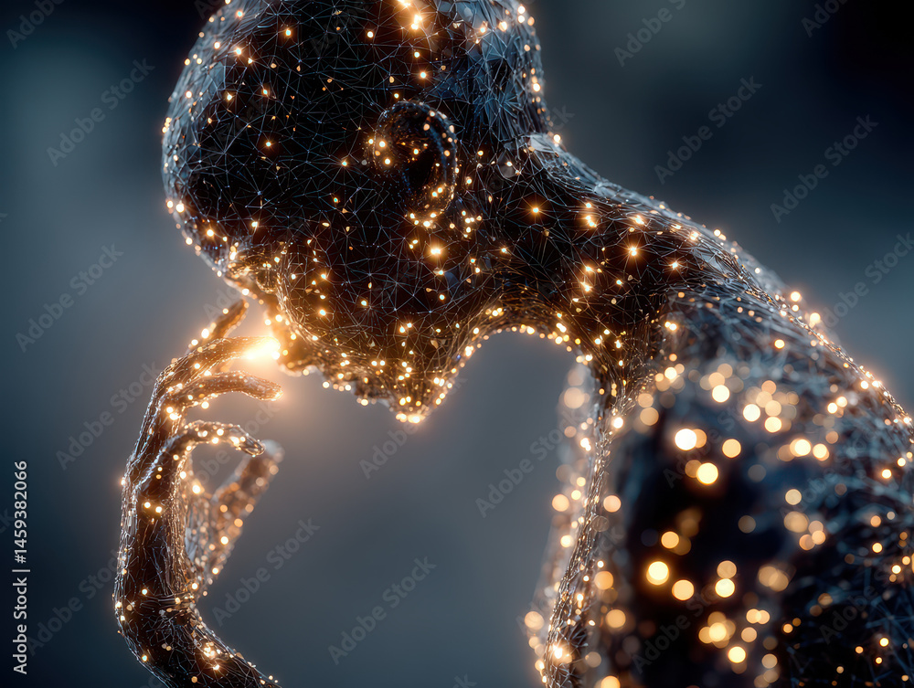 Poster humanoid ai makes autonomous decisions in a futuristic control center with glowing circuitry radiati