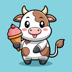 Download Cute Cow Eating Ice Cream Cone Cartoon Vector Icon Illustration.  Eps File For Design.
