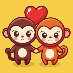 Fototapeta premium Download Cute Monkey Couple With Love Heart Cartoon Vector Eps File For Design.