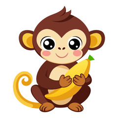 Obraz premium Download Cute Monkey Hug Banana Cartoon Vector Icon Illustration Eps File For Design.