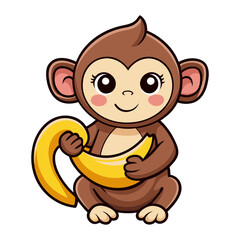 Fototapeta premium Download Cute Monkey Hug Banana Cartoon Vector Icon Illustration Eps File For Design.