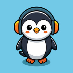 Naklejka premium Download Cute Penguin Listening Music With Headphone Cartoon Vector Icon Illustration. Eps File For Design.