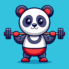Obraz premium Download Cute Panda Lifting Barbell Gym Fitness Cartoon Vector Icon Illustration. Eps File For Design.
