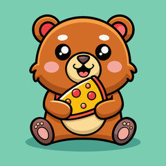Fototapeta premium Download Cute Bear Eating Pizza Cartoon Vector Icon Illustration. Eps File For Design.