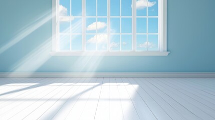 Fototapeta premium Sun acting as the natural source of light shining through a clean window onto a white floor