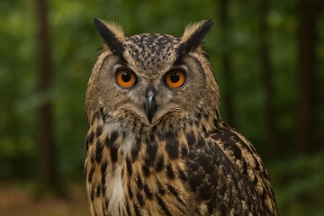 Majestic owl in forest habitat.