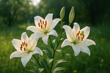 Elegant lilies in sunlight