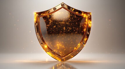 Ornate metallic shield with gold detailing high resolution image