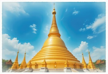 Fototapeta premium Majestic Golden Pagoda Under a Blue Sky