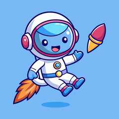 Download Cute Astronaut Flying With Rocket Cartoon Vector Eps File For Design.