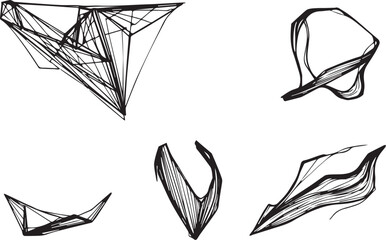 A set of vector elements, modern flat design with intricate black lines and futuristic aesthetics of sharp angles and smooth curves, simple two-dimensional shapes, soft dreamy atmosphere and high tech