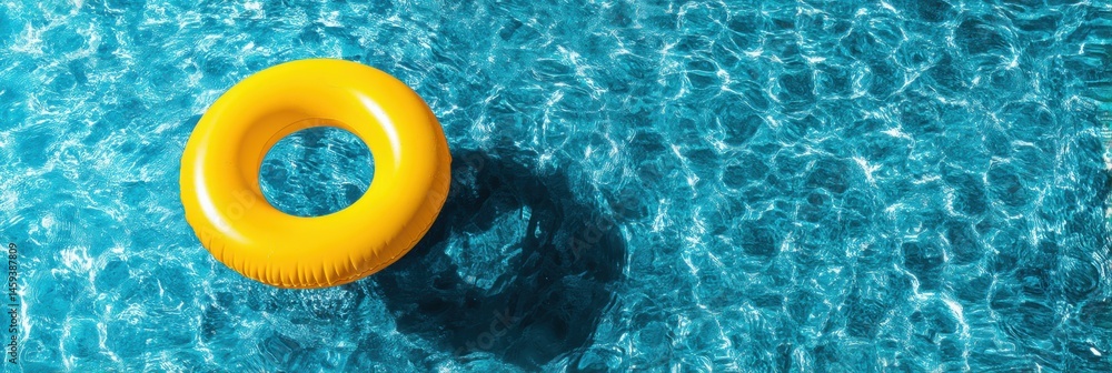 Aufkleber bright yellow swimming pool ring float floating gracefully in sparkling blue water on a sunny summer