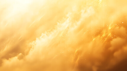 A yellow sky with clouds and a few stars