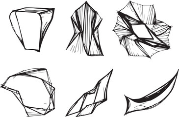 A set of vector elements, modern flat design with intricate black lines and futuristic aesthetics of sharp angles and smooth curves, simple two-dimensional shapes, soft dreamy atmosphere and high tech