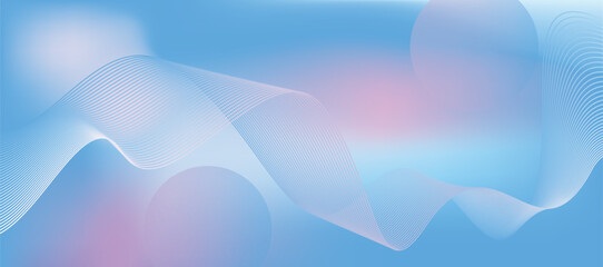 Vibrant Blue Abstract Wave Background with Soft Pink Gradient and Flowing Line Art