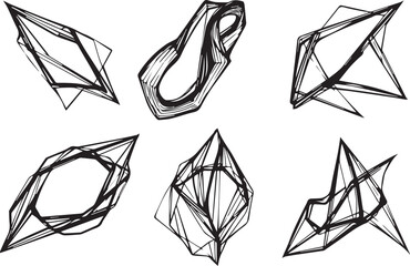 A set of vector elements, modern flat design with intricate black lines and futuristic aesthetics of sharp angles and smooth curves, simple two-dimensional shapes, soft dreamy atmosphere and high tech